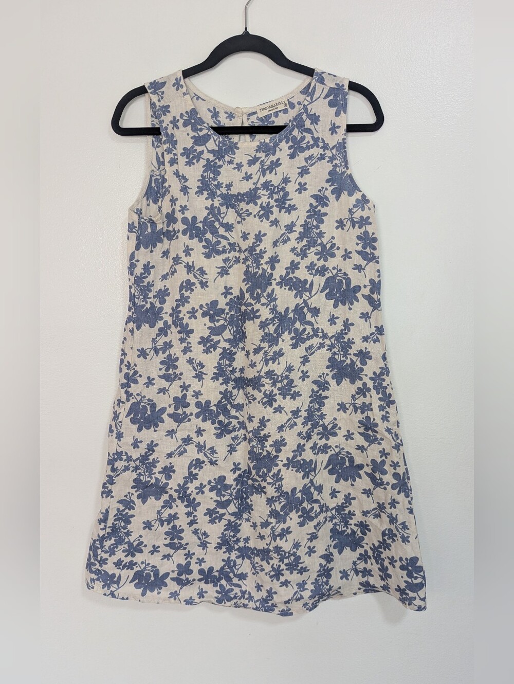 Terzo Millennio Blue Floral 100% Linen Sleeveless Shift Dress XS